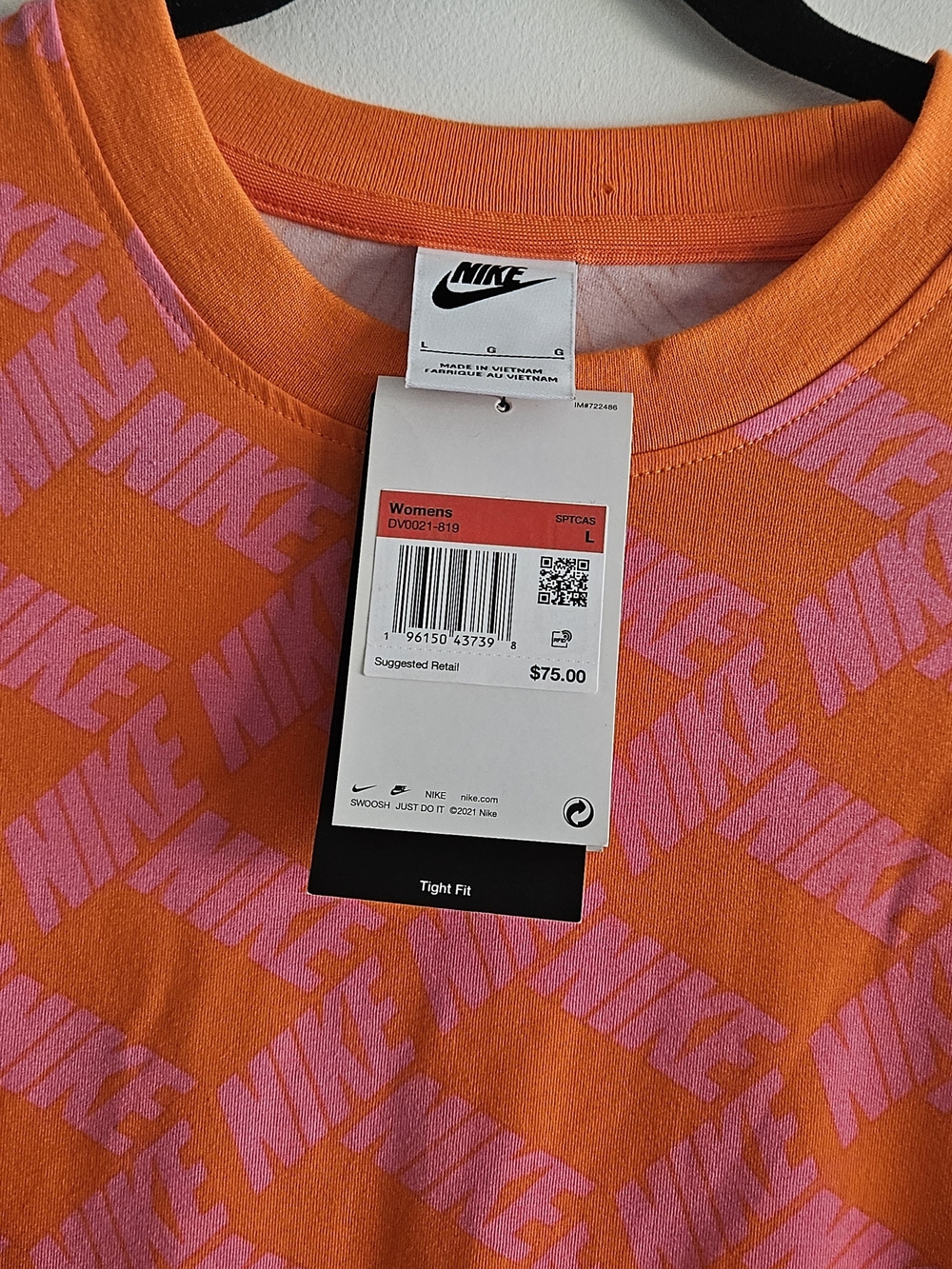 Nike Women's Orange Dress with Pink All-Over Logo